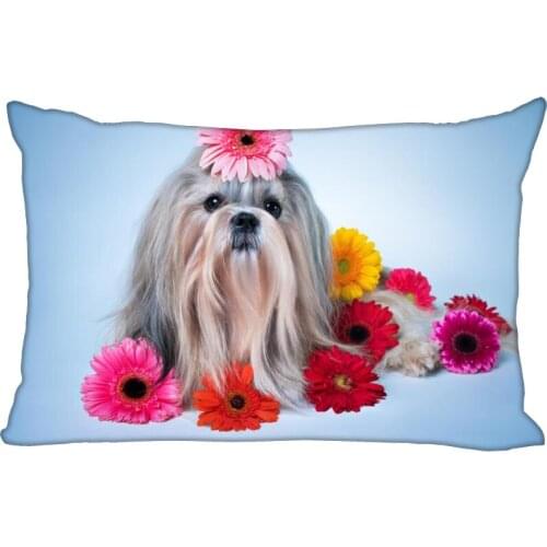 Cute Dog In Flowers Hot Rectangle Pillowcases (two-sides) zipper Custom Pillow Cover Wedding Decorative Custom your image gift