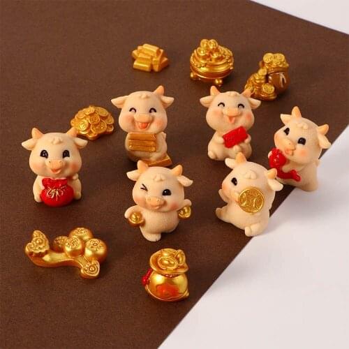1 Pcs Creative Year Of The Ox Cute Animal Resin Crafts DIY Fairy Garden Micro Landscape Ornament Home New Year Decor