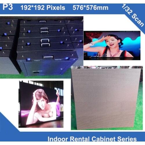TEEHO NEW P3 indoor rental fixed use Cabinet full color led display 576mm*576mm 192*192dots 1/32 scan iron led module display