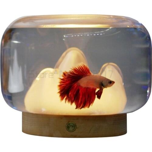 Warm mountain bucket fish tank snow mountain glass desk small desktop vase tank night light rockery creative goldfish small fish