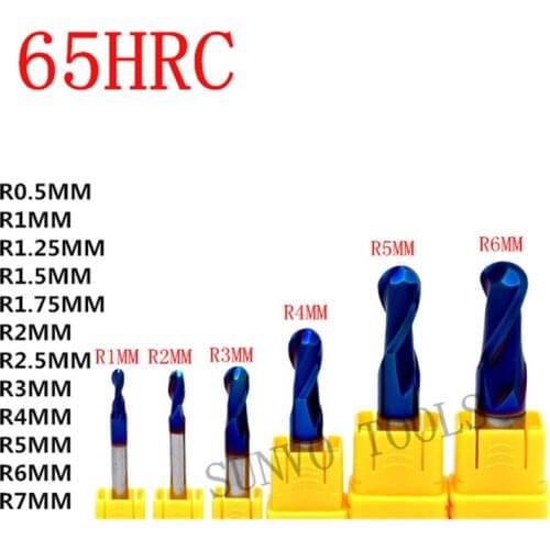 Top quality 1mm 2mm 3mm 4mm 6mm 8mm 10mm 2 Flutes HRC55 Tungsten Carbide ball nose End Mills Spiral Bits CNC Endmill Router Bits