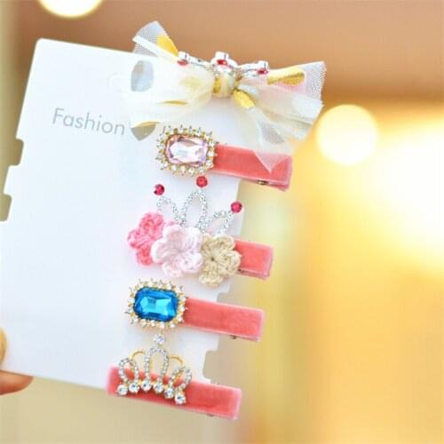 10pcs/Lot Princess Kids Shiny Crown Polka Dot Yarn Bow Hair Clips Charm Rhinestone Crown Hair Accessories Girls Hairpin Barrette