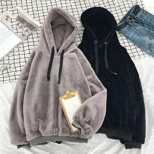 Hooded Women Autumn Winter Coats Soild Harajuku Loose Casual Warm Hoodies Ladies Fleece Flannel Pullover Female Chandail c50