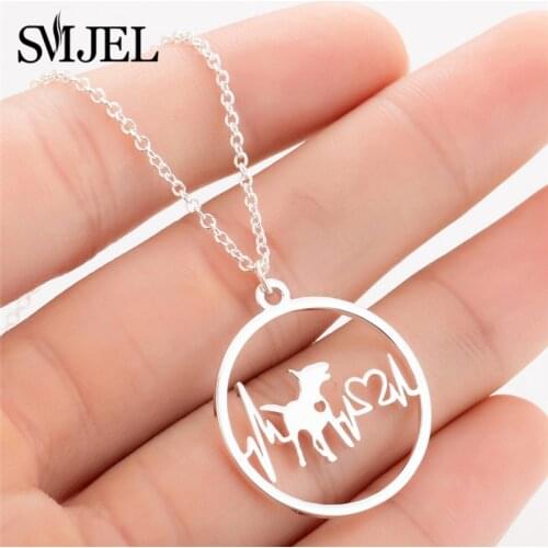SMJEL Stainless Steel Pug Dog Necklace Bull Dog Puppy Memorial Jewelry Heart Beat Pendants Necklaces Choker Femme