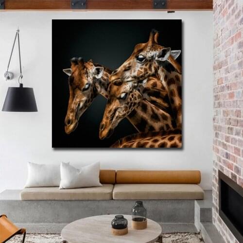 Animal Three Giraffe Buddies Wall Art Canvas Painting Nordic Posters and Prints Wall Pictures for Living Bedroom Decoration