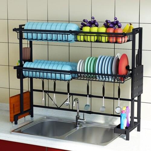 1/2Tier Multi-use Stainless Steel Dishes Rack Dual Sink Drain Rack Adjustable Kitchen Rack Dish Shelf Sink Drying Rack