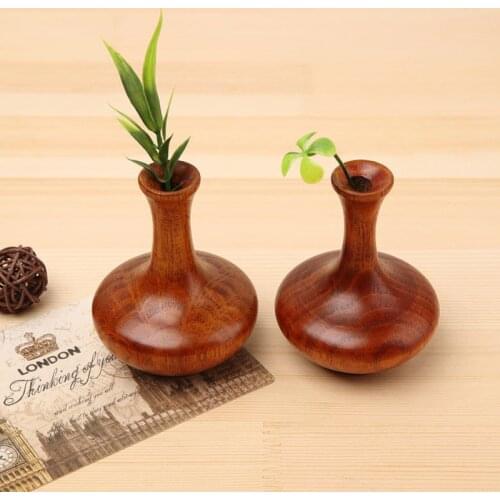 Solid Wooden Vase Mini Flower Vase Retro Whole Wood Decoration Flower Home/Office/Party/Bar Decor Birthday Gift 1pc