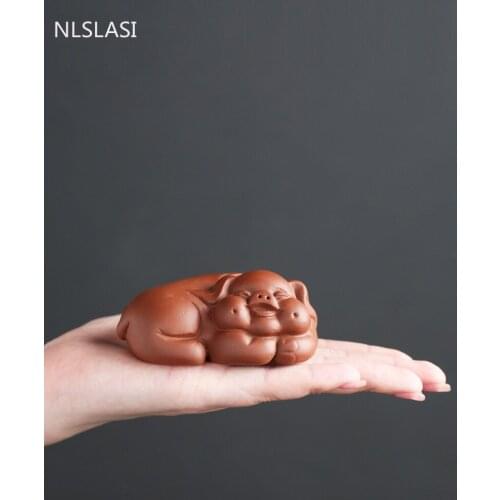1 PCS Purple Clay Tea pet Lovely Small pig Statue animal Figurine Ornament Boutique Tea Accessories Crafts home tea decoration