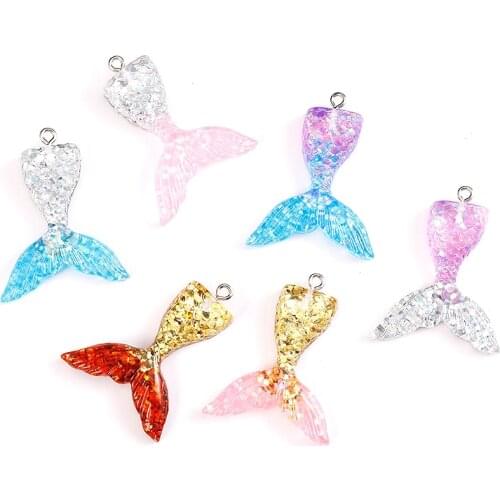 10pcs 30*37mm Colorful Fish Mermaid Tail Resin Pendant Finding Cute Diy Earrings Necklace Charms Handmade Jewelry Accessories