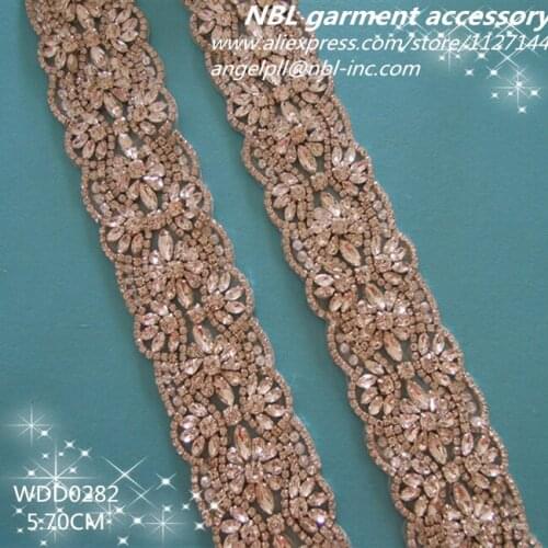 10 yards) Wholesale bridal beaded silver clear applique rhinestone trim iron on for wedding dress sash DIY iron on WDD0282