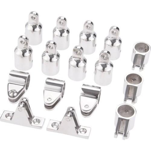16Pcs Marine Boats Bimini Tops Hardware Fitting Set 4 Bow 25mm 1inch (8 Eye Ends+6 Jaw Slides+2 Deck Hinges) 316 Stainless Steel