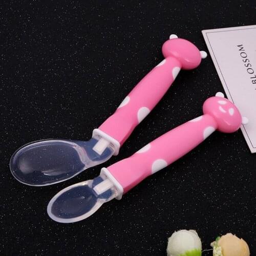 2Pcs Set Baby Soft Silicone Feeding Spoon Kids Spoon Safety Tableware Infant Learning Fork With Dot Printing