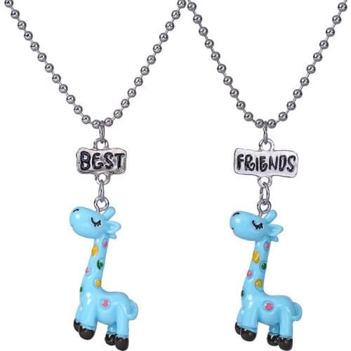2018 Fashion Blue Cute Giraffe Pendant Necklace Best friends Friendship Jewelry Souvenir Gifts For Kids Festival Accessories