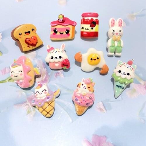 40Pcs/set Mix Unicorn Doughnut Cake Drink Ice Cream Fruit Jam Egg Planar Resin Accessory Home Decor Cartoon Dessert Jewelry Make