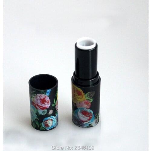 50pcs/lot Black Retro Flower Printed Lipstick Tube, Round Empty Lip Cream Container, DIY Lip Balm Tube, Cosmetic Container