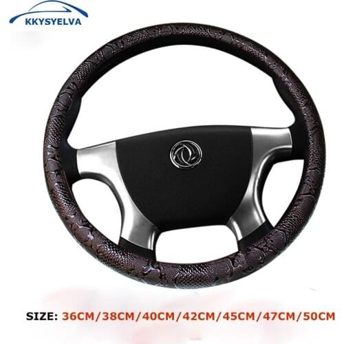 KKYSYELVA Leather Steering Wheel Covers for Car Bus Truck 36 38 40 42 45 47 50cm Auto Steering-wheel cover Interior Accessories