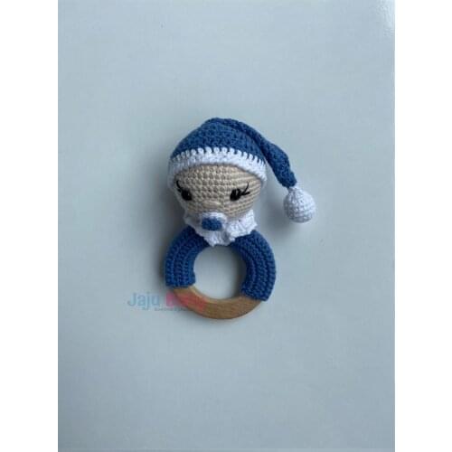 Jaju Baby Handmade, Baby with Hat Amigurumi Pacifier Baby Teether Rattle 14 cm