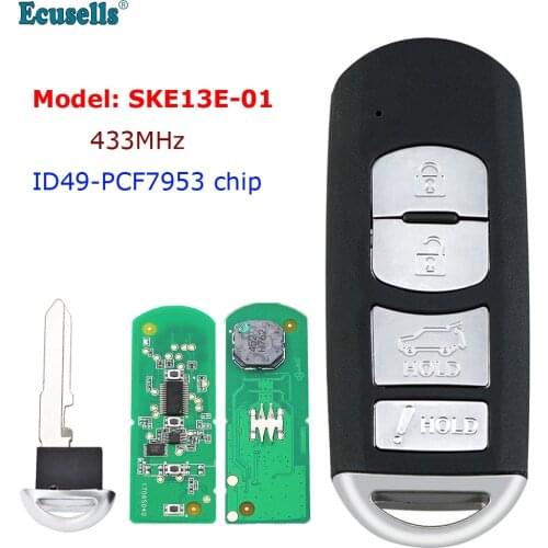 Smart Remote Key Fob 4 Buttons 433MHz ID49 PCF7953 Chip for Mazda (Mitsubishi System) 3 6 CX-3 CX-5 Miata SKE13E-01