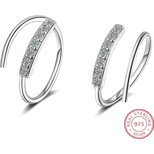 Exquisite Single Row Cubic Zirconia Hoop Earrings Sterling Silver Gold Silver Wave Earring aretes Creole For Women Girl S-E972