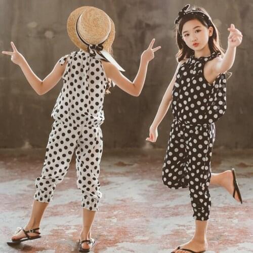 2021 Summer School Girls Clothing Sets Black and White Suit 100% Cotton Polka Dot Tops+Short Pants 2Pcs Girls Childrens Clothes