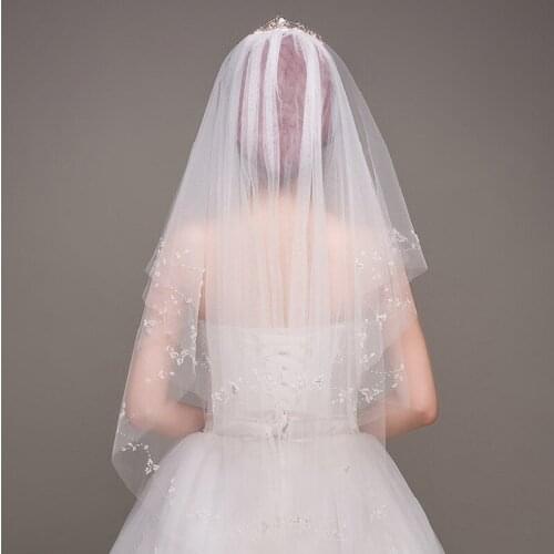 Short Bridal Veils White/Ivory Princess Wedding Accessories Elegant 2 Layers Ribbon Edge Wedding Veils with Comb