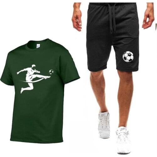 Summer Popular Solid Cotton T-Shirt + Sports Pants High Quality Pure Cotton T-Shirt Running Suits Printed Football Casual Pants