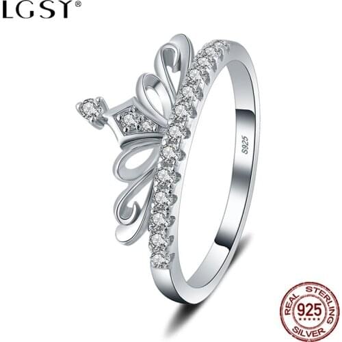 LGSY DR1074 100% 925 Sterling Silver Rings Sapphire Fine Jewelry Round Rings Female Finger Rings Wholesale Blue Crystal Jewelry