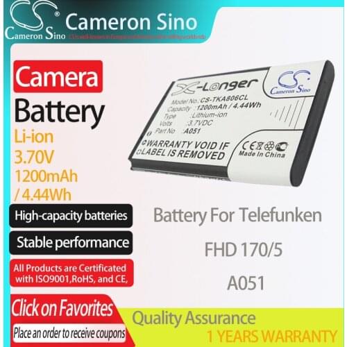 CameronSino Battery for Telefunken FHD 170/5 fits Snom 10000058 Digital camera Batteries 1200mAh/4.44Wh 3.70V Li-ion Black