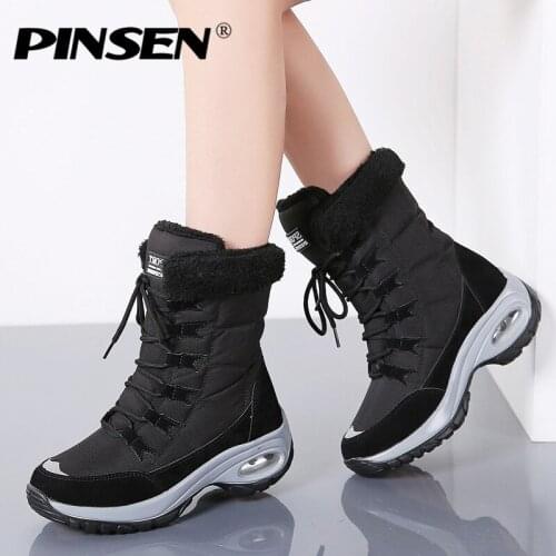 PINSEN New 2020 Fashion Women Boots High Quality Mid-Calf Warm Winter Snow Boots Women Comfortable Outdoor Non-slip Rain Boots