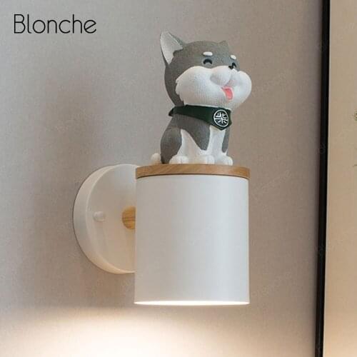 Nordic Wall Lamp Lovely Resin Puppy Deco Sconce Wall Light Fixture for Home Modern Stair Led Light Bathroom Bedroom Bedside Lamp
