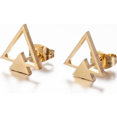 Stainless Steel Double Triangle Earrings Minimalist Anti-allergy Piercing Geometry Stud Earrings Simplify Mini Bijoux