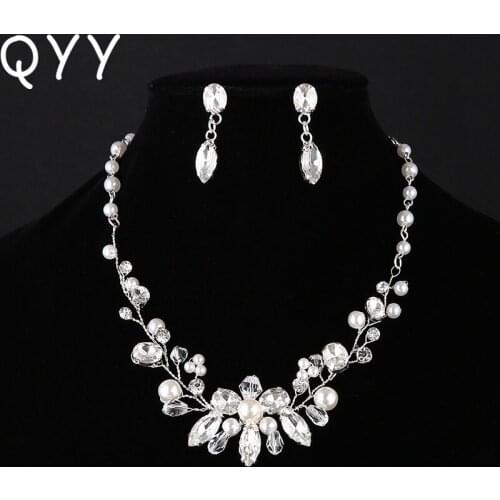 QYY Newest Classic Bridal Jewelry Sets Handmade Austrian Crystal Wedding Earrings Necklace Set for Bride Bridesmaids