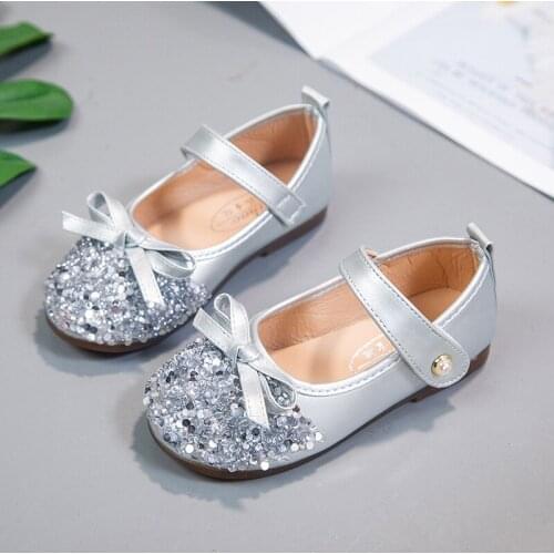 2021 New Autumn Sequin Bow Princess Shoes Baby Girls Big Kids Dresses Leather Shoes Children Party Shoes 3 4 5 6 7 8 9 10 11 12