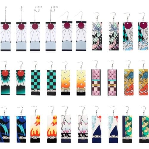 Wholesale 20Pcs Anime Demon Slayer Kisatsutai Acrylic Earrings Kimetsu no Yaiba Blade of Ghost Drop Earrings for Women Jewelry
