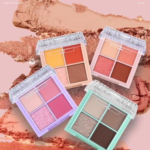 Klaisy 4 Colors Matte&Glitter Eye Shadow Palette Waterproof Glitter Nude Eye Pigment Square Eye Makeup Lovely Girly Cosmetic