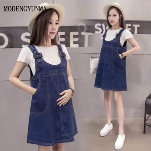 Maternity Dress Denim Dress+ T Shirt Two Set Pregnancy Clothes Maternity Denim Dresses Pregnant Clothes For Pregnant Women