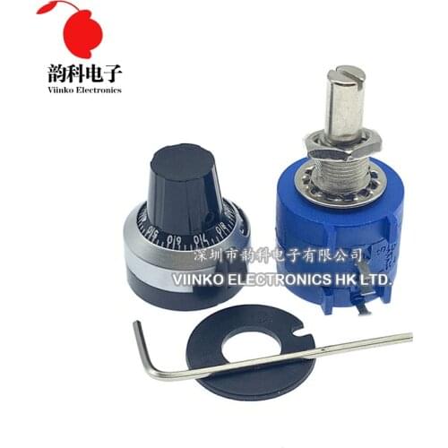3590S-2 3590S Series Precision Multiturn Potentiometer 10 Ring Adjustable Resistor + 1PCS Turns Counting Dial Rotary 6.35mm Knob