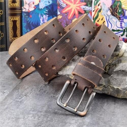 Retro Mens Belt 38MM Metal Double Pin Belt Buckle Leather Belt Men Jeans Wide Belt For Men Ceinture Waist Belt Men MBT0068