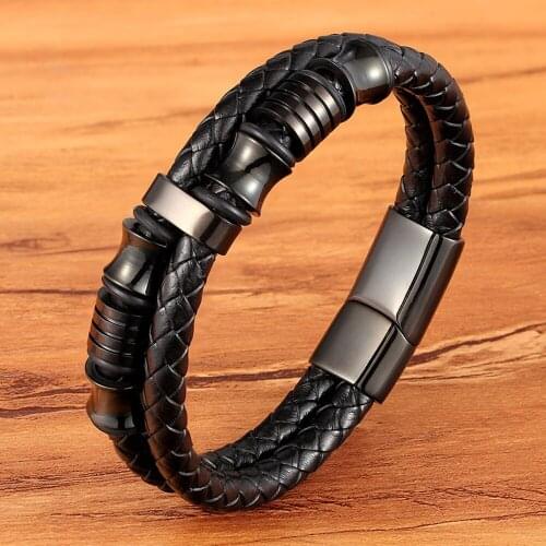 Luxury Accessories Bracelet Mens Fashion Gift Black Genuine Leather Bracelets