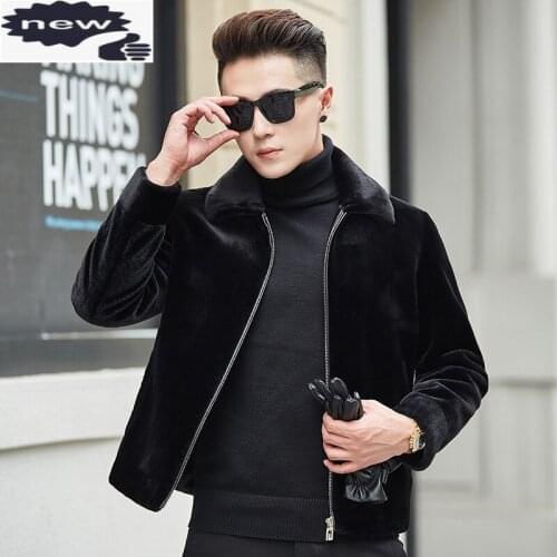 Luxury Motocycle Shearling Jacket Casual Turn-down Collar Office Wool Coats Solid Black Sheep Real Fur Outwear Men Plus Size