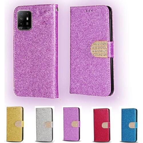 Luxury Glitter Diamond Flip Leather Wallet Phone Case For Oppo Reno5 Reno 5 Z 5Z 5G stand function cover card slot