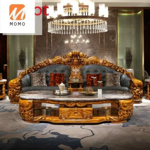 Chesterfield Sofa High-End Luxury Ugyen Wood Solid Wood JINLONGYU Carved European Style Villa Sofa Leather Sofa home furniture