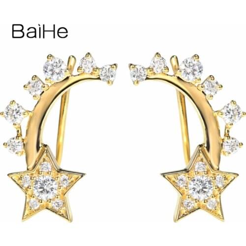 BAIHE Solid 14K Yellow Gold 0.48ct H/SI Natural Diamonds Wedding Trendy Fine Jewelry Beautiful stars diamond Stud Earrings Women