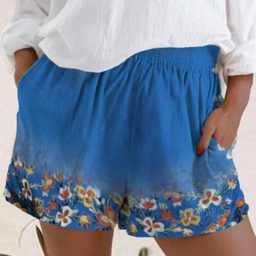 Women Vintage Floral Print Loose Bohemian Shorts Elastic High Waist Women Wide Leg Beach Shorts Casual Streetwear Feminino