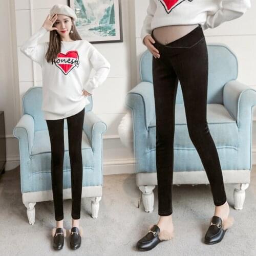 Pregnant women pants winter plus velvet thick warm pants winter wear low waist leggings pregnancy library
