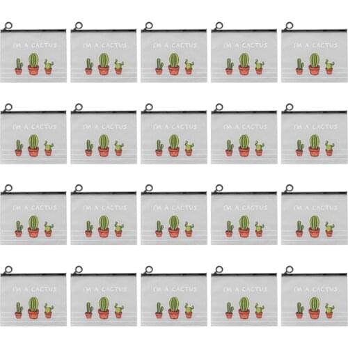 Cute Fresh and Transparent Frosted Cactus Storage Bag Large Capacity Student Stationery Pencil Case-Transparent