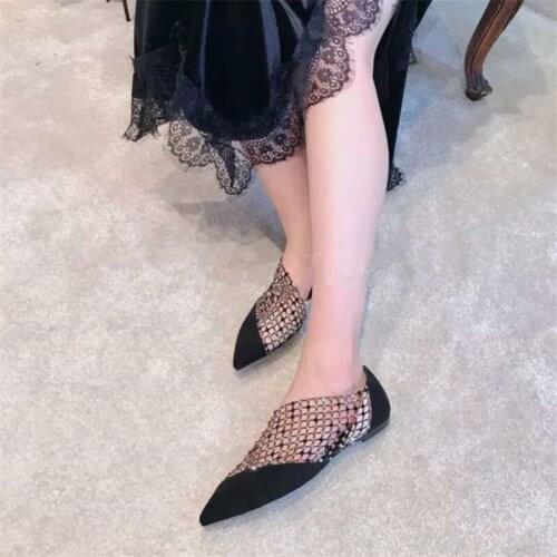Sexy flat shoes woman pointed toe rhinestone flats dress flats women boat flats sandals cut outs loafers