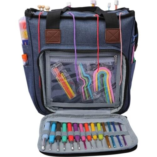 Yarn Storage Bag Portable Travel Empty Organizer Tote Bag With Shoulder Strap Crochet Hooks Yarn Balls Knitting Needles Thread