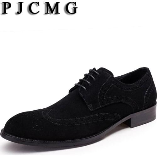 PJCMG Fashion Men Genuine Nubuck Leather Oxford For Men Flats Moccasins Sapatos Masculinos Social Zapatos Hombre Shoes