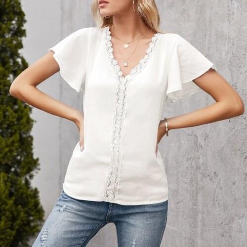 Uclio Womens New Fashion V-Neck Casual Loose Hollow T-Shirt